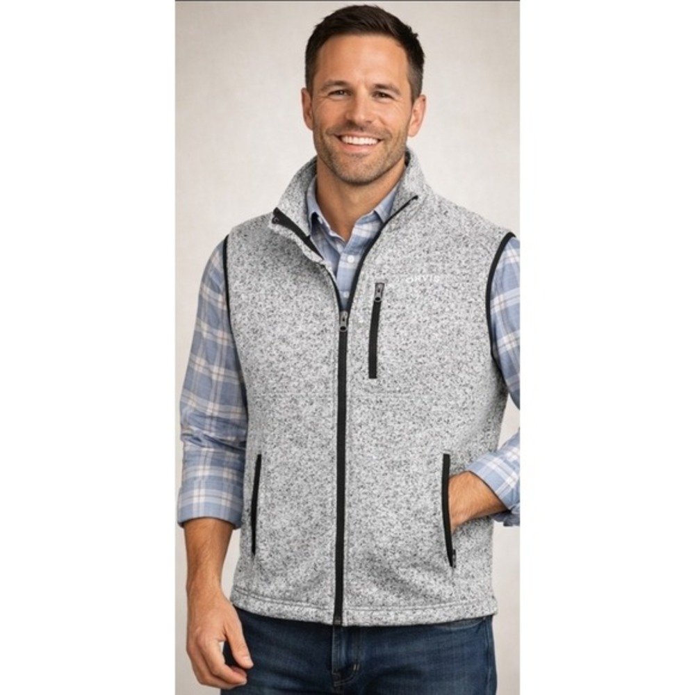 Orvis Denali Sweater‎ Fleece Vest Mens M Gray Heathered Full Zip Hiking Fishing